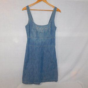 Silver Jeans Womens M Sleeveless Straps Blue Denim Dress Embroidered